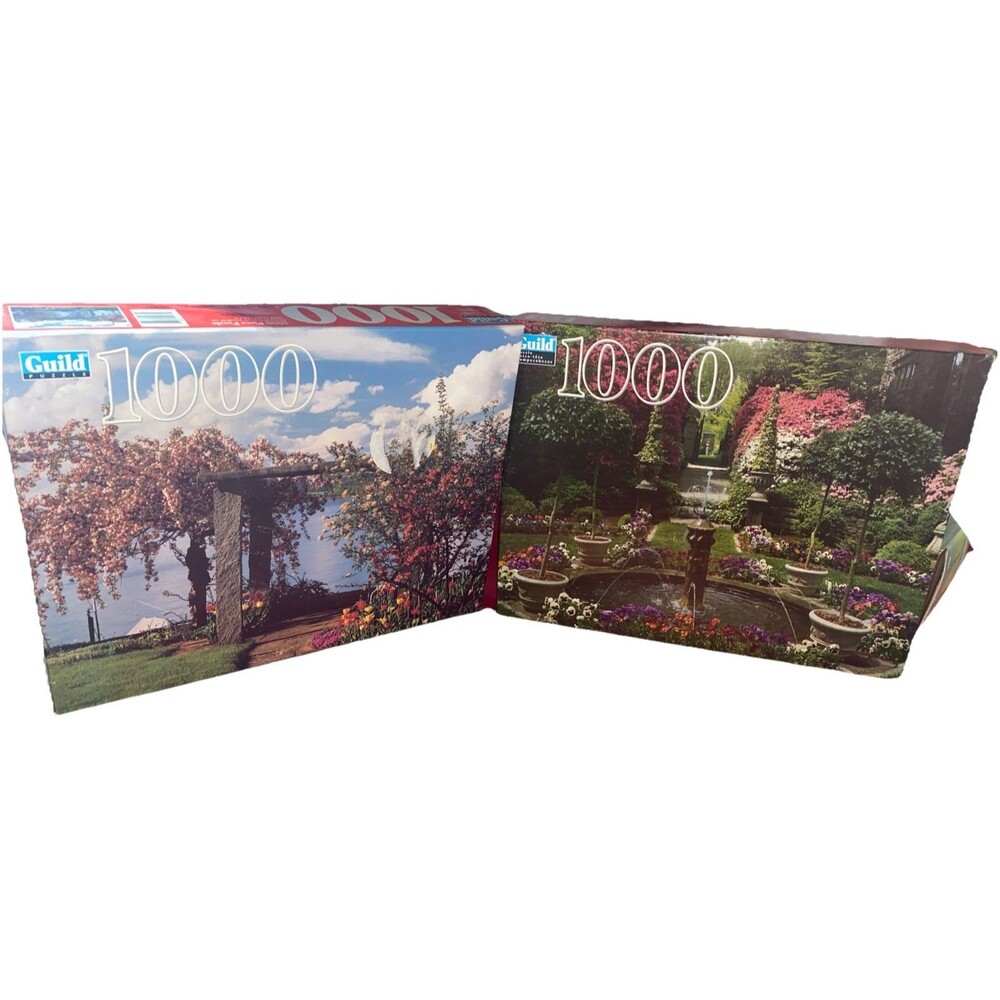 Lot Of 2 Vintage Guild 1000 Piece Puzzle Garden Switzerland RARE New Sealed